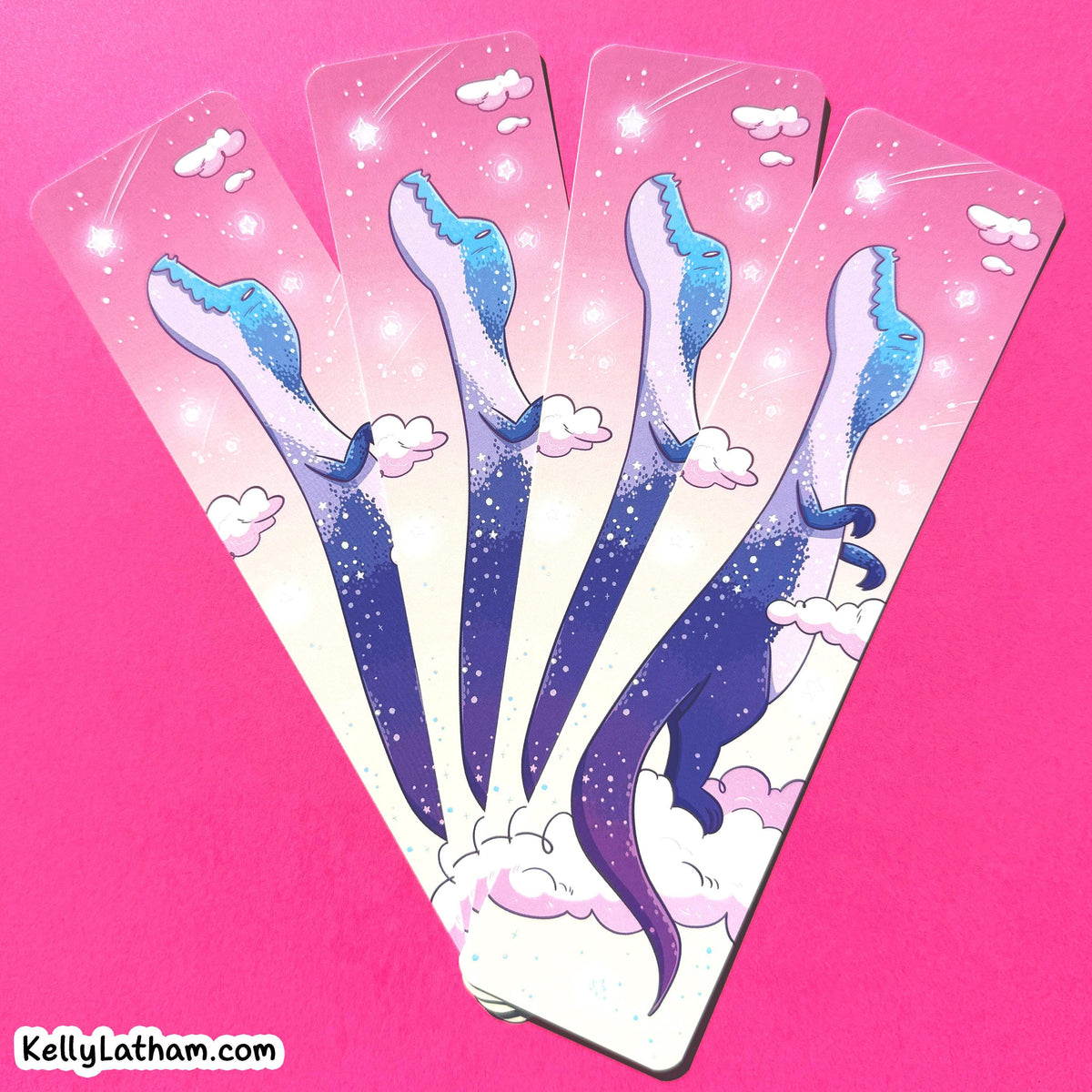 Cartoonish blue and purple tentacle design on a pink background with 'kellylatham.com' branding.