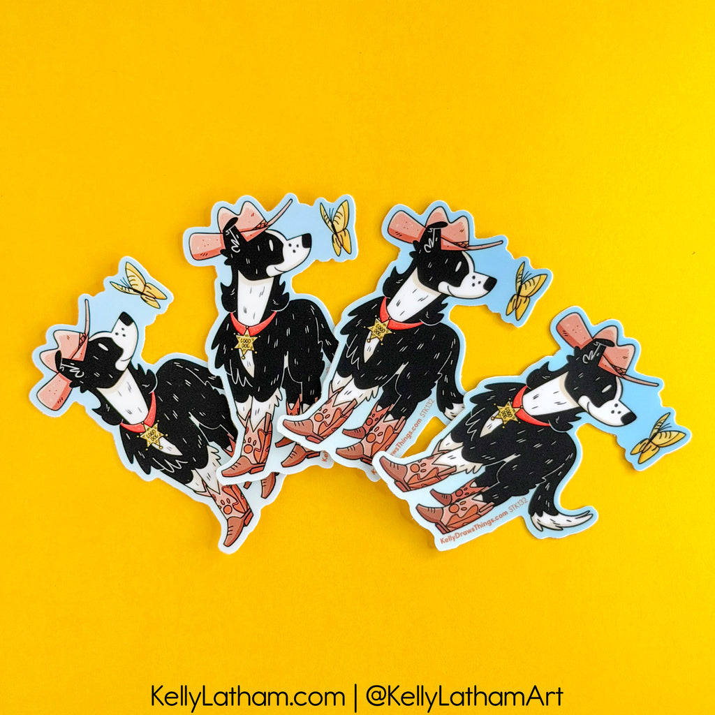 Border Collie Cowboy Sticker | Western Dog Vinyl Sticker