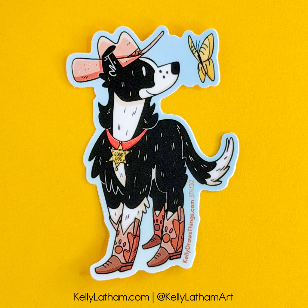 Border Collie Cowboy Sticker | Western Dog Vinyl Sticker
