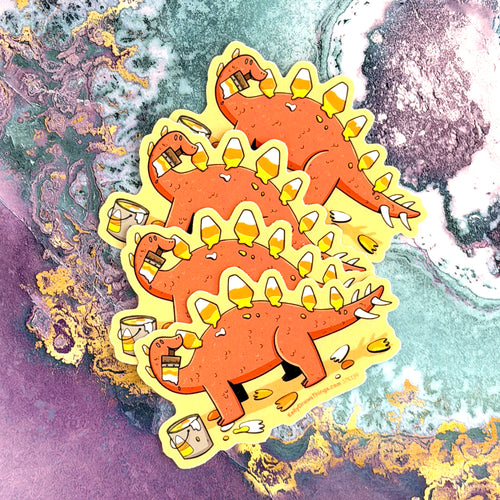 Candy Corn Stegosaurus Halloween Sticker | Cute Fall Dinosaur Vinyl Sticker
