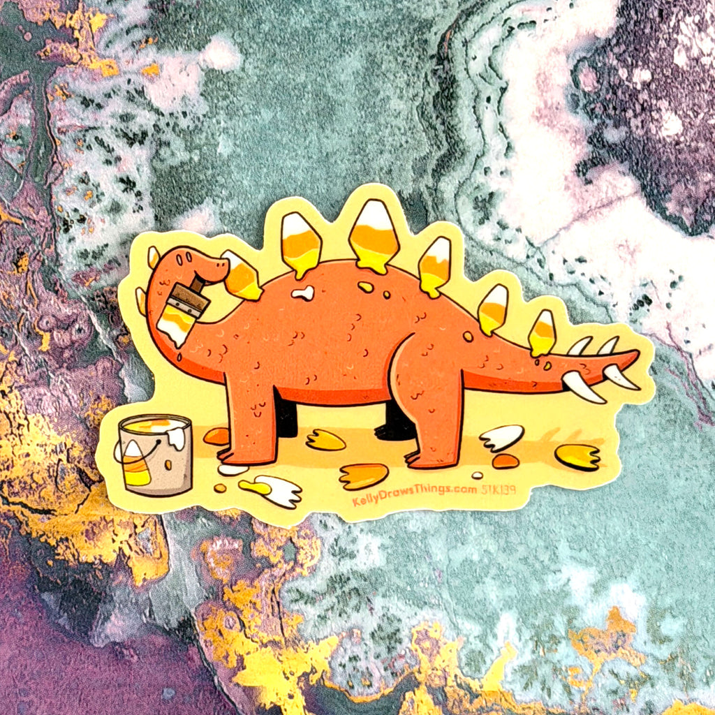 Candy Corn Stegosaurus Halloween Sticker | Cute Fall Dinosaur Vinyl Sticker