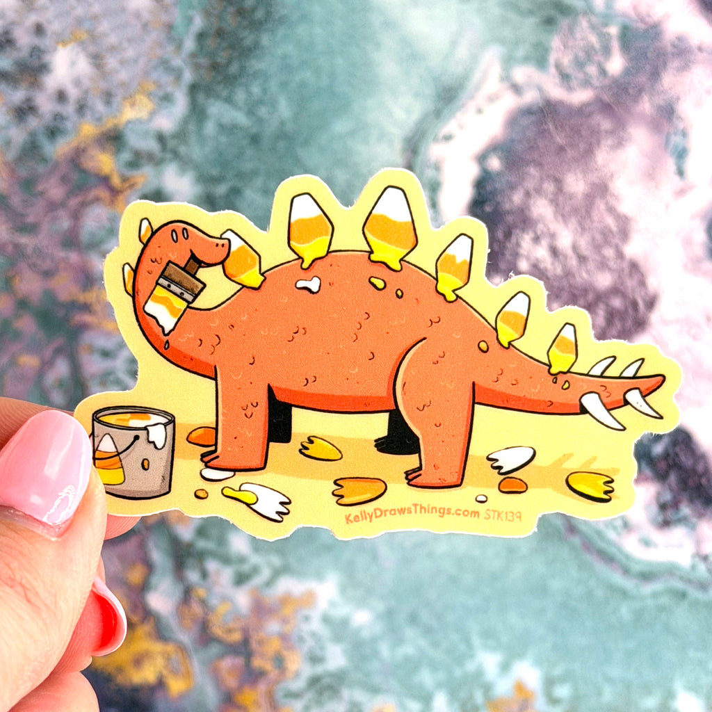 Candy Corn Stegosaurus Halloween Sticker | Cute Fall Dinosaur Vinyl Sticker