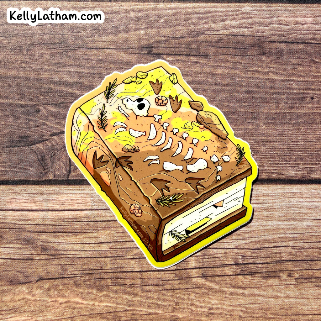 Dinosaur Fossil Dig Book Sticker, Prehistoric Archaeology Vinyl Art