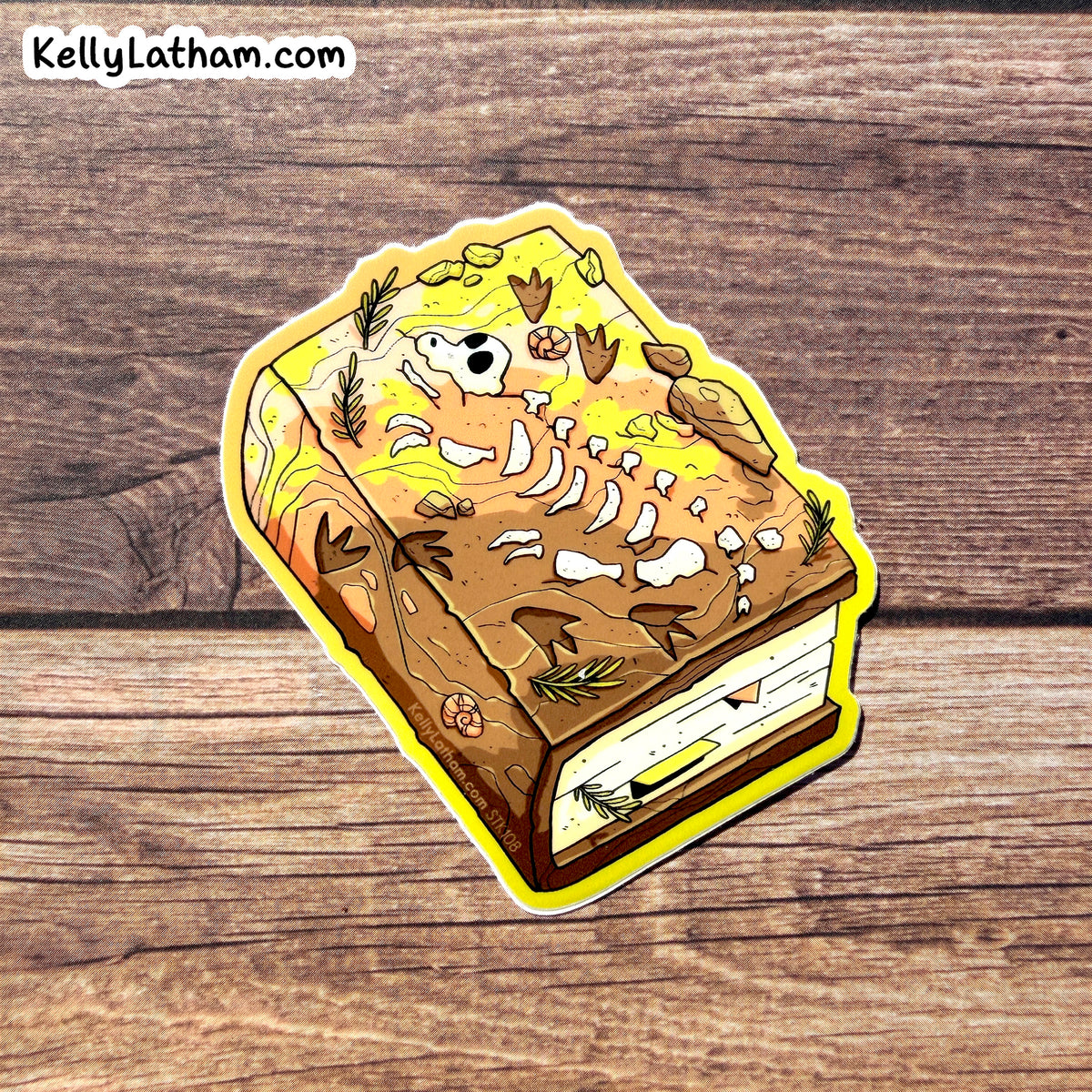Dinosaur Fossil Dig Book Sticker, Prehistoric Archaeology Vinyl Art