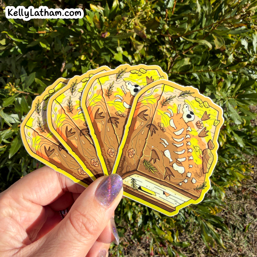 Dinosaur Fossil Dig Book Sticker, Prehistoric Archaeology Vinyl Art