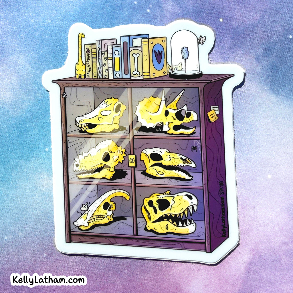 Dinosaur Skull Cabinet Sticker, Museum Fossil Display Vinyl Decal
