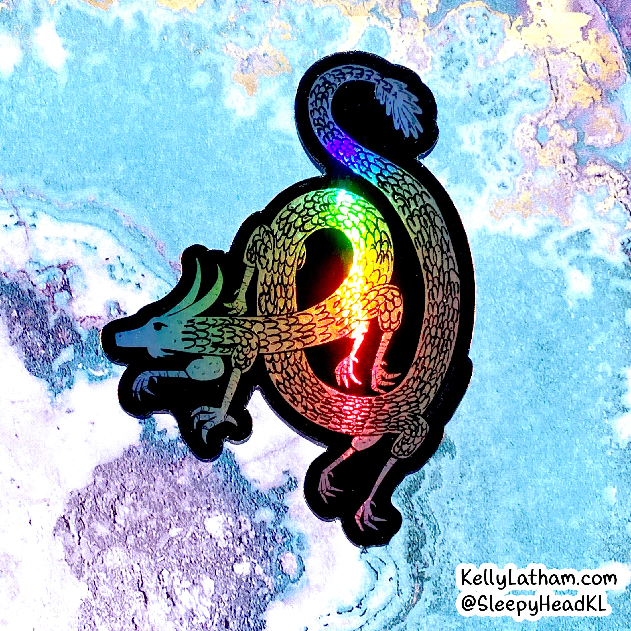 Holographic Dragon Sticker | Long Chinese Dragon Vinyl Sticker