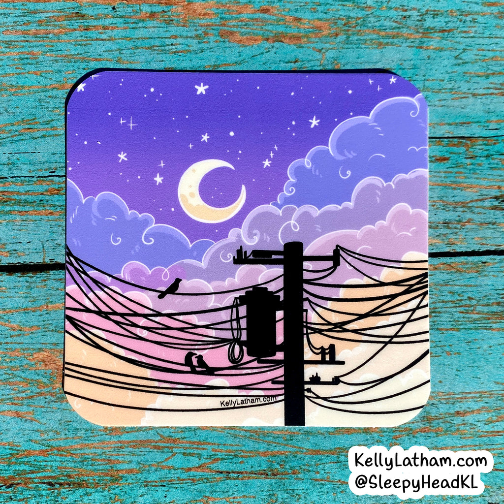 Electric Sky Sticker | Colorful Crescent Moon Power Line Vinyl Sticker