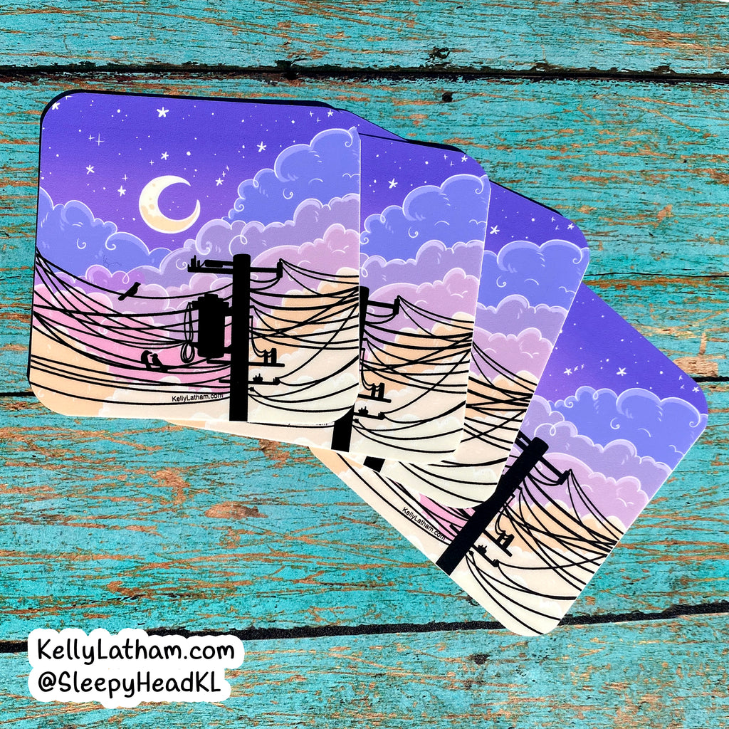 Electric Sky Sticker | Colorful Crescent Moon Power Line Vinyl Sticker