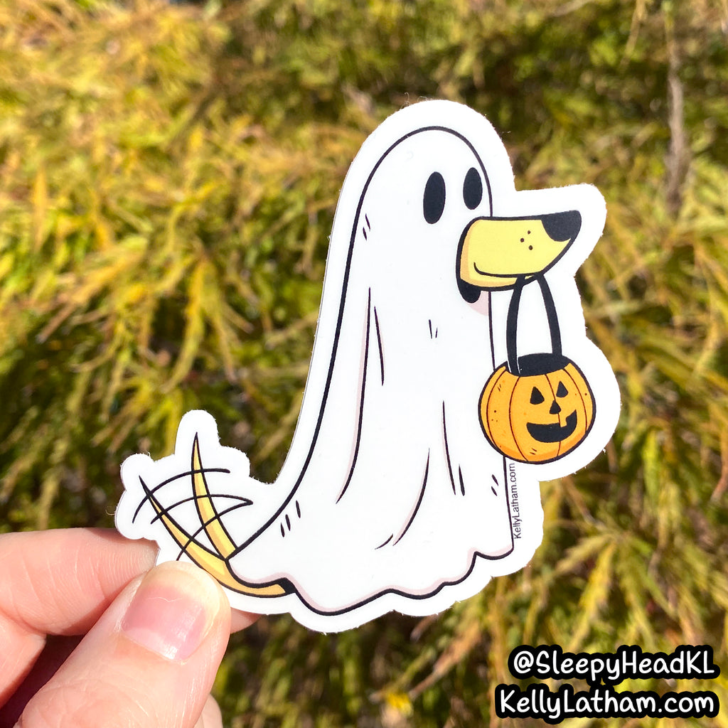 Ghost Dog Halloween Sticker | Cute Trick or Treat Dog Vinyl Sticker