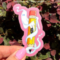 Ghost Writer Halloween Sticker | Cute Ghost Pencil Vinyl Sticker for Artists