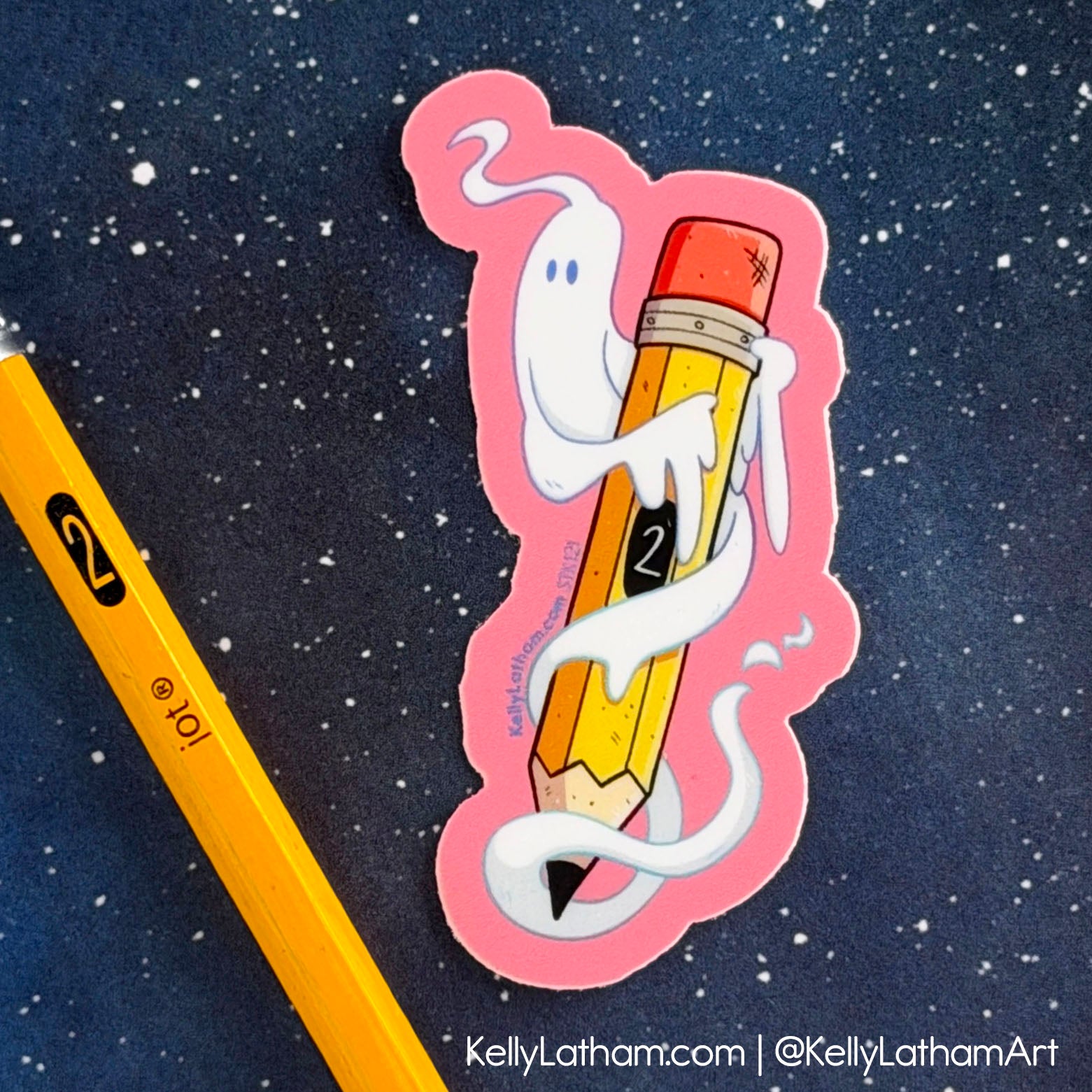 Ghost Writer Halloween Sticker | Cute Ghost Pencil Vinyl Sticker for Artists