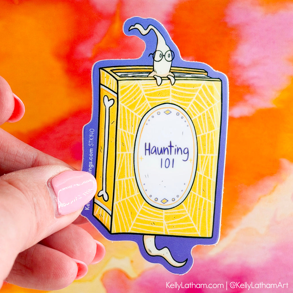 Haunting 101 Halloween Sticker | Cute Ghost Book Vinyl Sticker