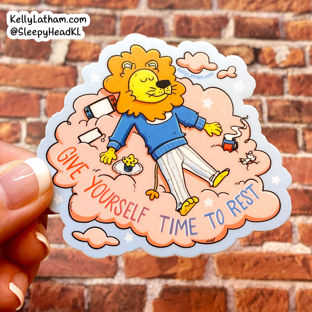 Lion Rest Sticker | Cute Self Care Reminder Lion Vinyl Sticker