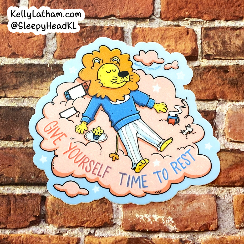 Lion Rest Sticker | Cute Self Care Reminder Lion Vinyl Sticker