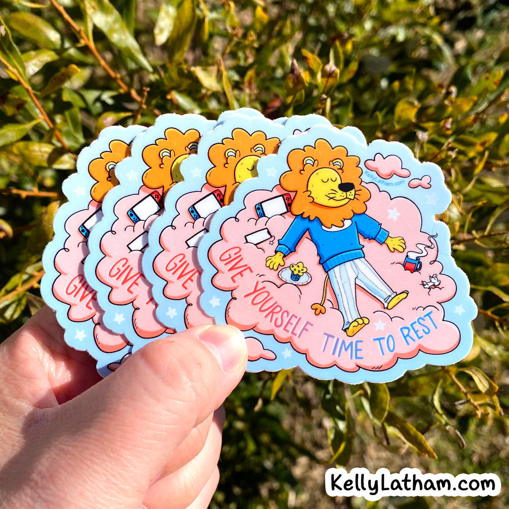 Lion Rest Sticker | Cute Self Care Reminder Lion Vinyl Sticker