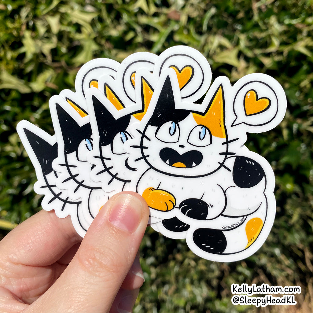 Happy Cat Sticker | Cute Calico Cat Vinyl Sticker for Cat Lovers