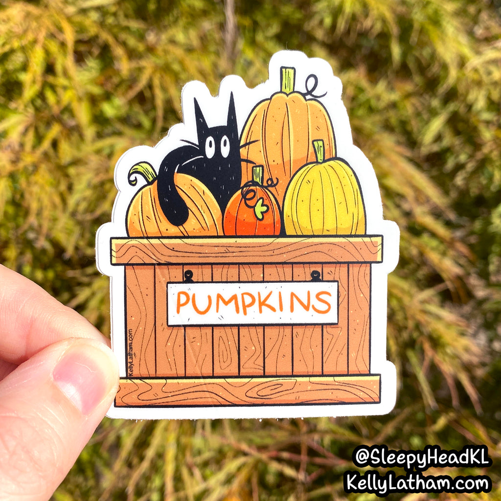 Pumpkin Cat Fall Sticker | Cute Black Cat Halloween Vinyl Sticker