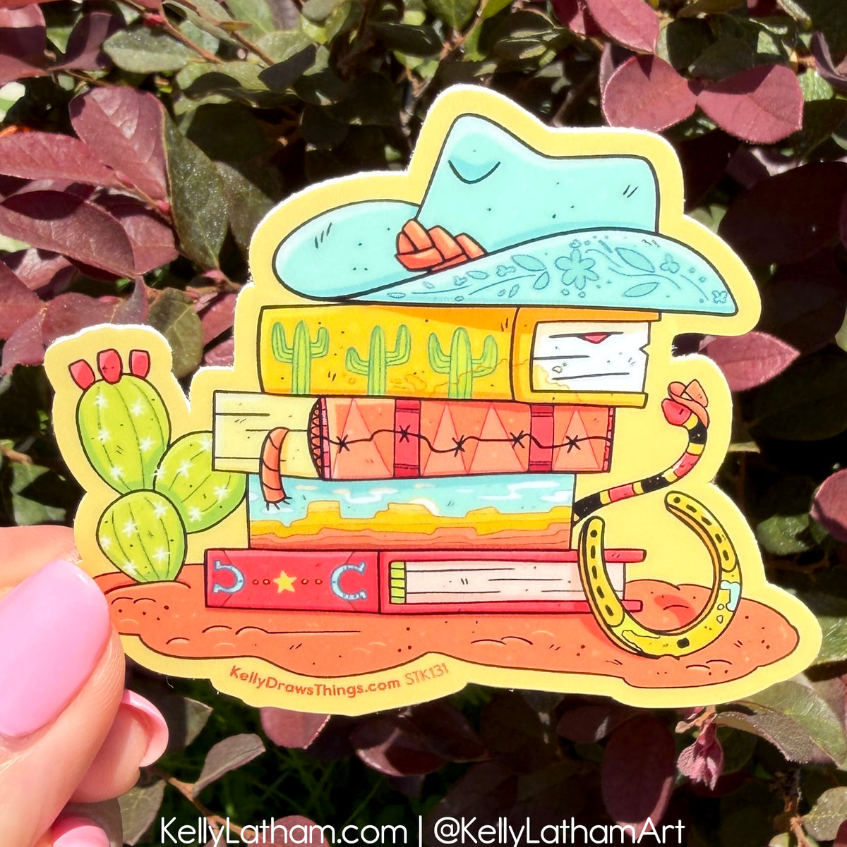 Book Pile Western Sticker | Cowboy Book Lover Vinyl Sticker