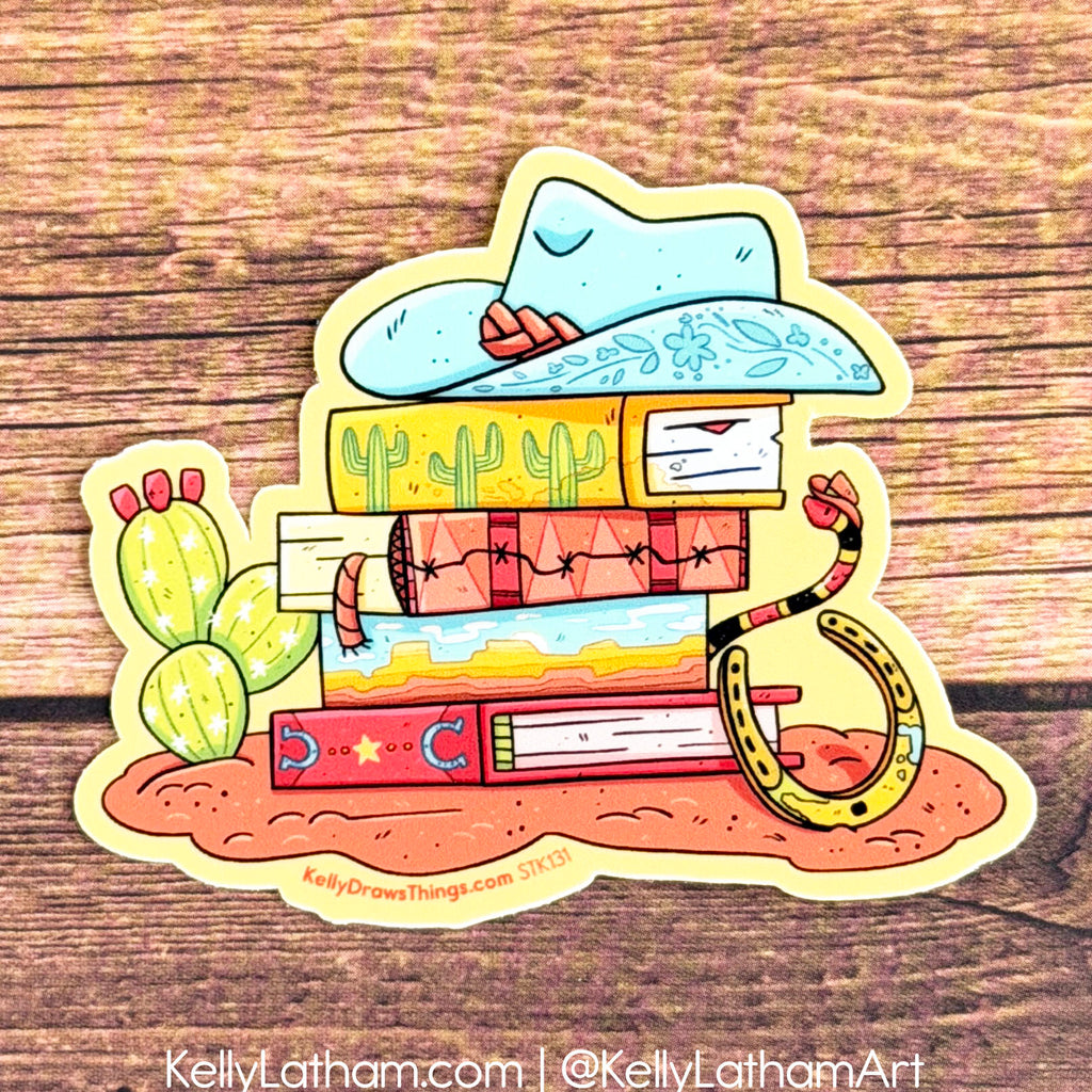 Book Pile Western Sticker | Cowboy Book Lover Vinyl Sticker