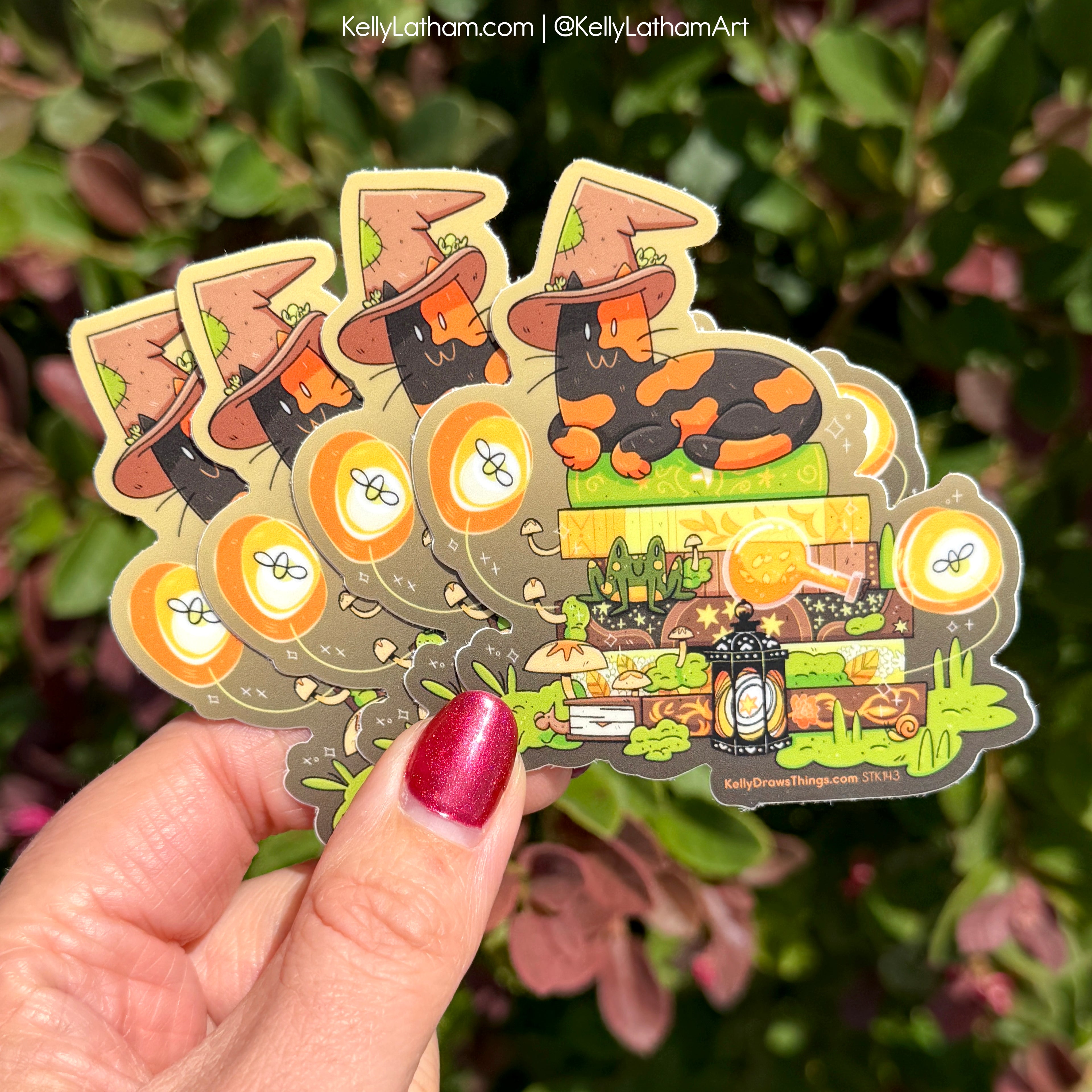 Witchy Cat Halloween Sticker | Cute Black Cat Book Stack Fall Vinyl Sticker