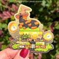 Witchy Cat Halloween Sticker | Cute Black Cat Book Stack Fall Vinyl Sticker