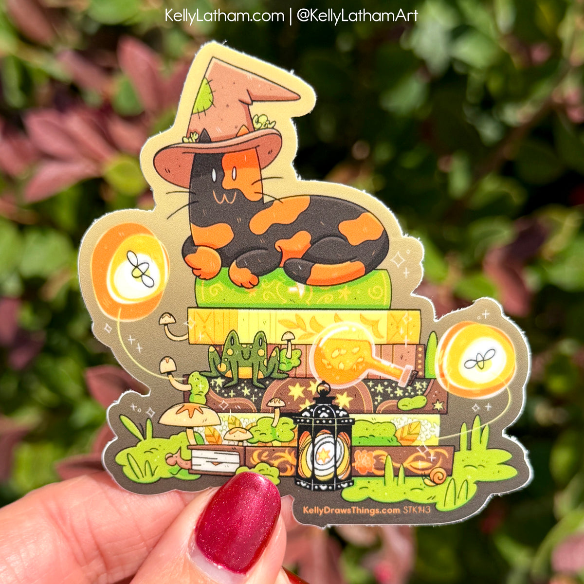 Witchy Cat Halloween Sticker | Cute Black Cat Book Stack Fall Vinyl Sticker