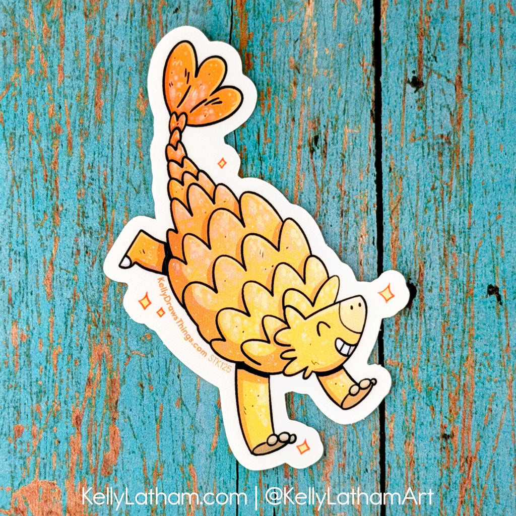 Cartoon ankylosaurus sticker on a textured blue background