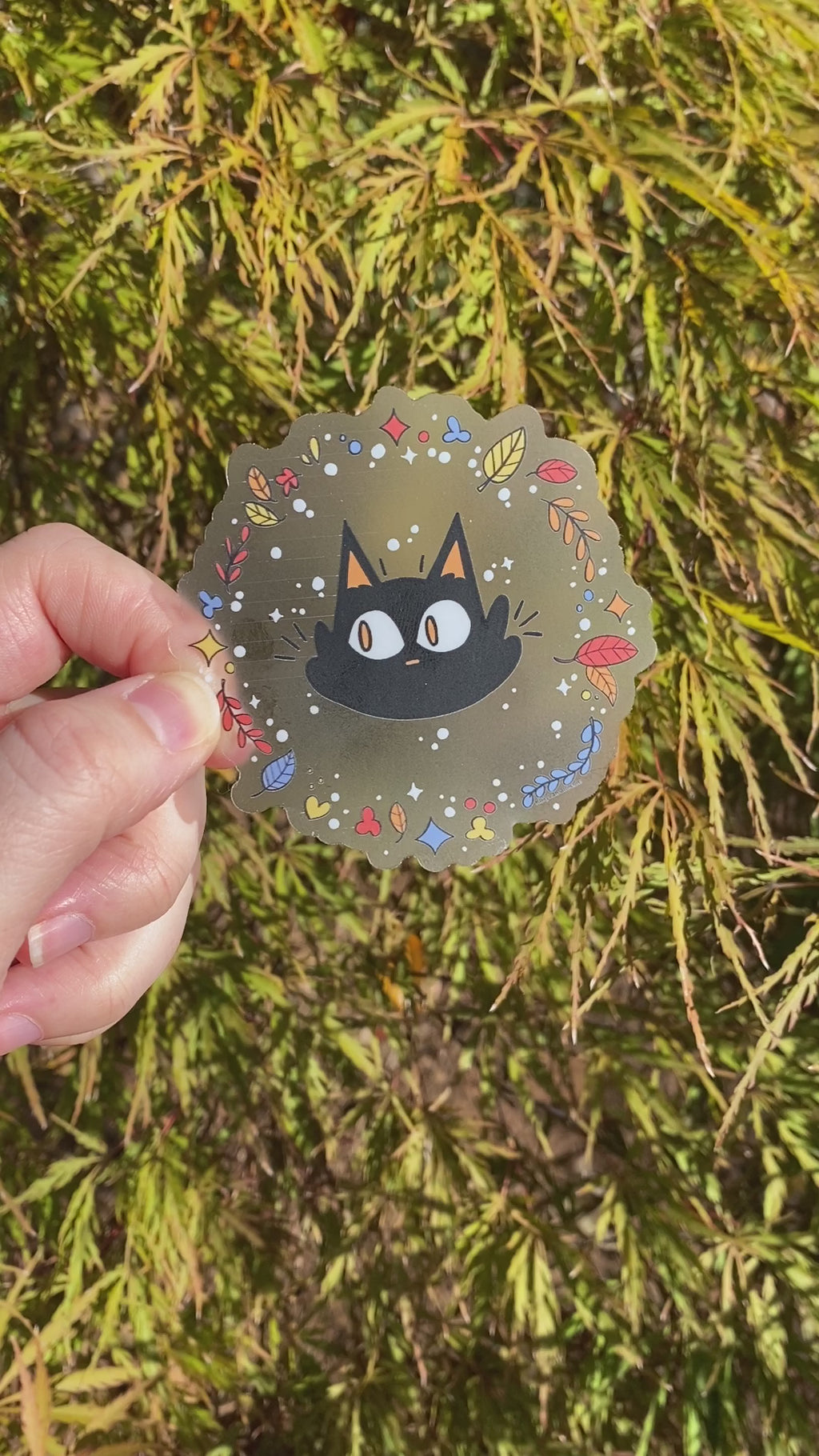 Fall Leaves Cat Sticker | Cute Black Cat Autumn Vinyl Sticker